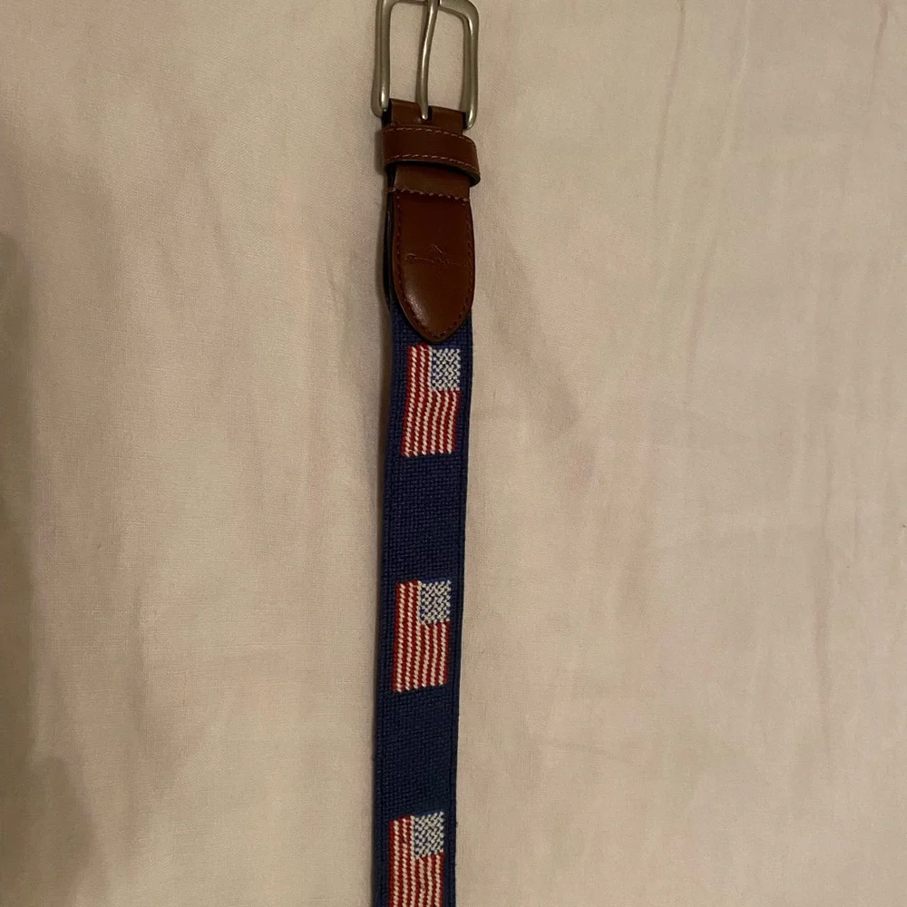 Men's Navy and Brown Flag Pattern needle point Belt - Picture 4 of 8